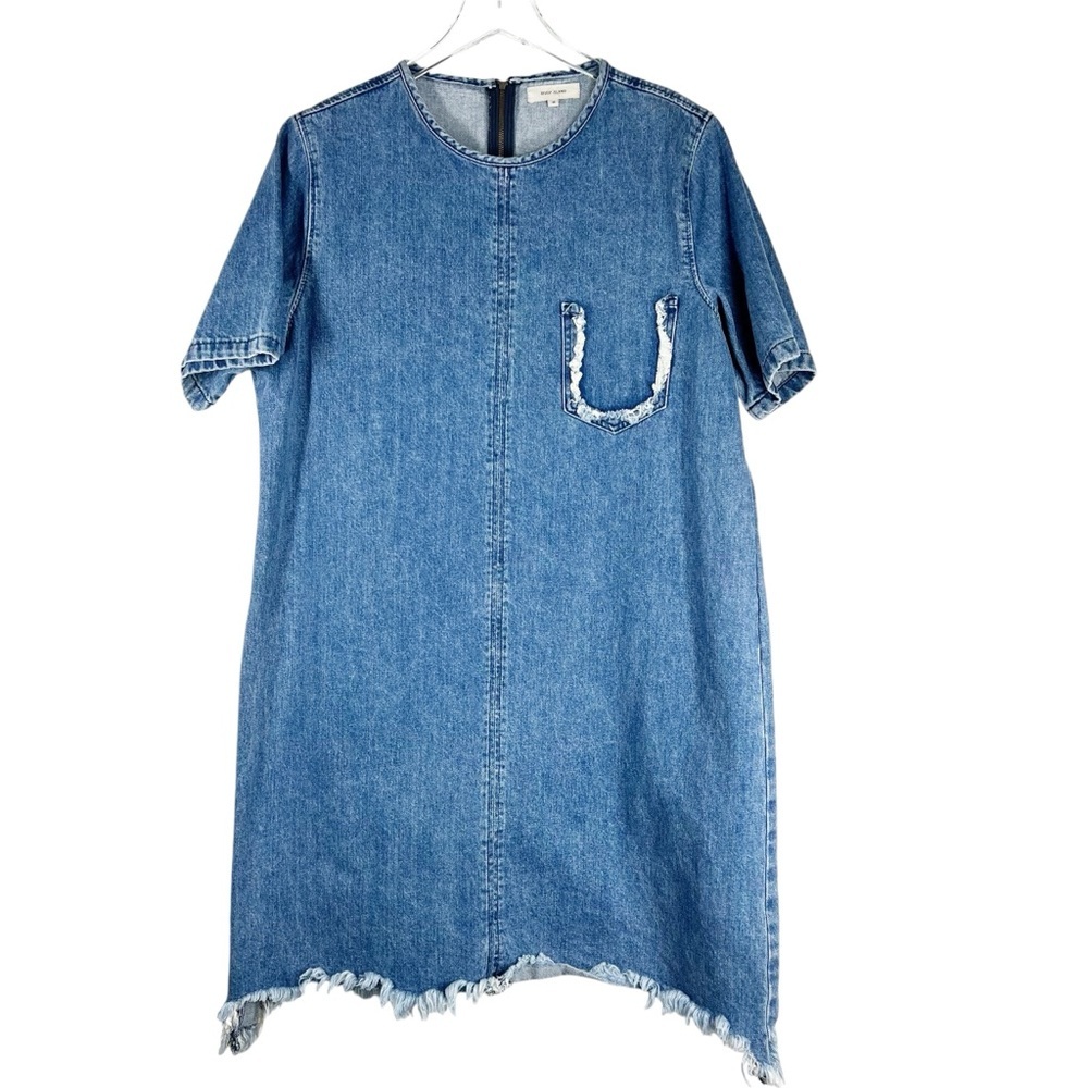 RIVER ISLAND Denim Short Sleeve Casual Mini Dress with distressed details SZ 14